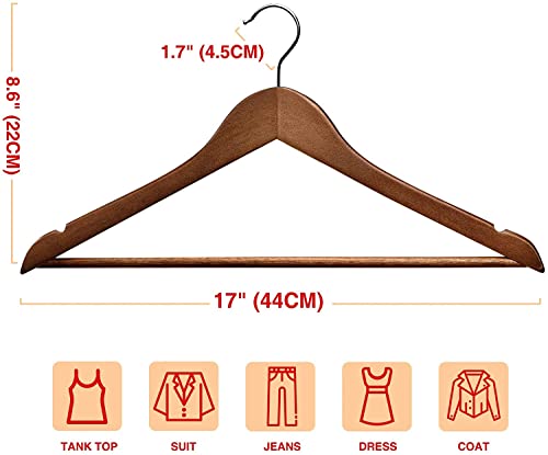 Image of Wooden Hanger Premium Wood with 360 Swivel Hook and Precisely Cut Notches for Dress Clothes, Coats, Jackets, Pants, Shirts, Skirts Hanger (Walnut Hanger, 34)