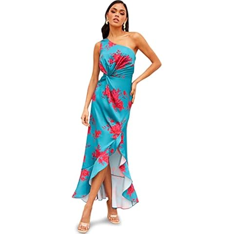 Chi Chi London Women's One Shoulder Floral Printed Midi Dress in Teal, 10 Cover