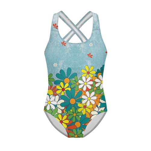 Image of Kid One Piece Swimsuit with Cross Back Girls Summer Sleeveles Swimwear for 5-14 Years