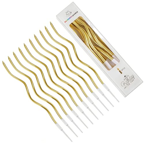 24 Pieces Twisty Gold Birthday Cake Candles 15cm Long Spiral Cake Candles with Holders Long Thin Coil CupcakeCandles Topper for Birthday Wedding Baby Party Decorations(Gold)