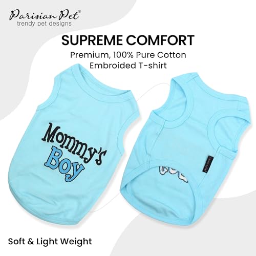 image for Parisian Pet Dog T-Shirt with Embroidered 'Mommy’s Boy' Words - 100%
