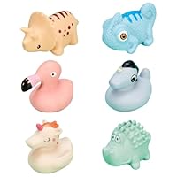 Toyhood 6 Pcs Baby Bath Toy Set, Rubber Dinosaurs Animals Bathtub Toys, Floating Chameleon, Flamingo, Horse Bath Squirt Toys, Floating Swimming Pool Bathtub Toy, for Baby Kids Toddler Shower