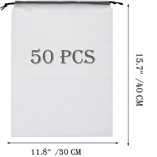 Translucent Travel Drawstring Bags Reusable Large Shoes Bags Organizers Storage Pouch Waterproof Durable Dust Bags with Rope 15.7 x 11.8 inches (50 Pack)2