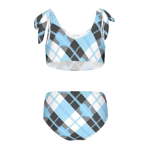Buffalo Plaid Blue Black Girls' Two Piece Kids Bikini Set Quick-Dry Swimsuits Swimwear Adjustable Shoulder Strap2