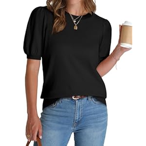 WIHOLL Women’s Puff Short Sleeve Sweater 2025 Spring Summer Tops Trendy Business Casual Outfits Work Blouses Clothes