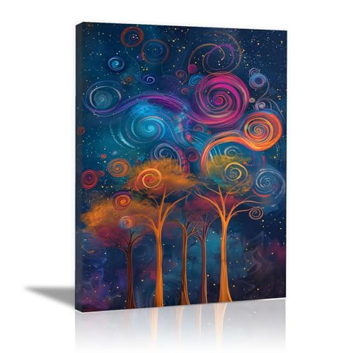 Toile arbres colorés de qualité supérieure encadrée 50x70cm WODJEM