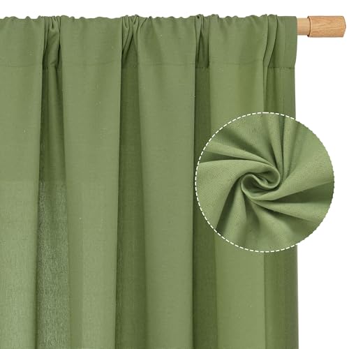 Image of LAMIT 48 Inch Linen Curtains 2 Panels, Soft Faux Linen Light Filtering Panels Rod Pocket Farmhouse Privacy Drapes for Small Window /Loft Room, 42 x 48 Inch, Green