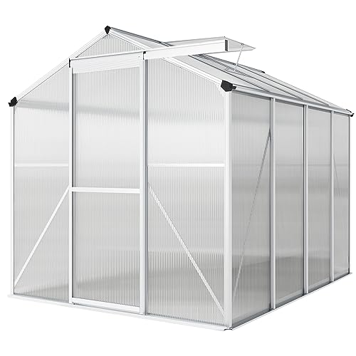 XEMQENER 10x6 FT Polycarbonate Greenhouse, Large Garden Greenhouse with Sliding Door and Ventilation Window, Aluminum Frame Walk-in Greenhouses for Plant, Flower, 190x253x183 cm, Green