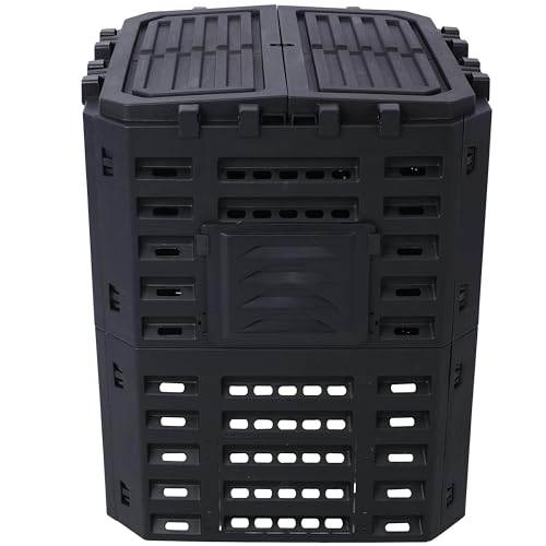 AGANS Garden Composter Bin Made from Recycled Plastic, 90 Gallons Capacity, Easy Assembly, Lightweight, Aerating Outdoor Compost Box, Black
