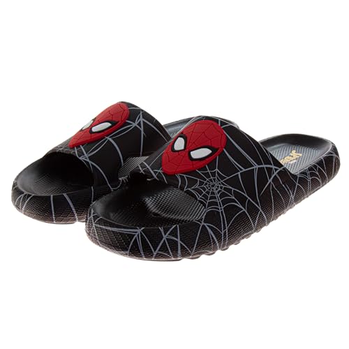 Josmo Marvel Spiderman Slides For Men Spidey Open Toe Boys Slipper Slip-On Slippers for Adults Black Size 9-10 US Mens