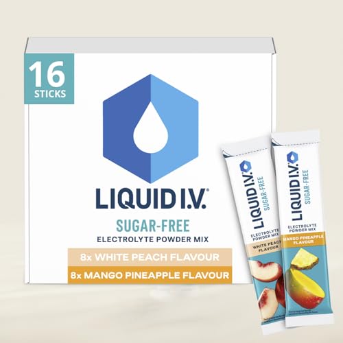 Liquid I.V. Sugar Free Electrolyte Powder Mix Variety Pack White Peach and Mango Pineapple Flavours For Fast Hydration & Energy with 8 Vitamins & Minerals including Magnesium 16 Sachet Sticks