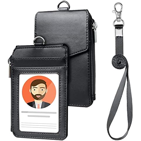 OFFCUP PU Leather Badge Holder with Lanyard Cover