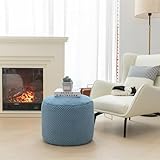 Poofieotto Ottoman Foot Rest Stuffed, Round Boho Comfortable Floor Poof Seating,Armchair Foot Stool, Floor Cushion, Bean Bag Pouf Ottoman 18x18x14 Inch (Blue)