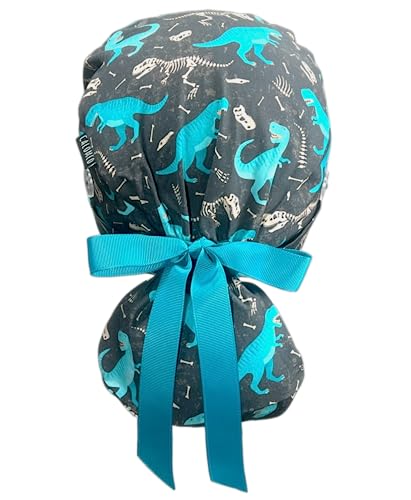 Image of Scrub Cap for Women and Men, Ponytail Scrub Caps, Working Hat, Head Cover with Ribbon Ties and Buttons, Long Hair