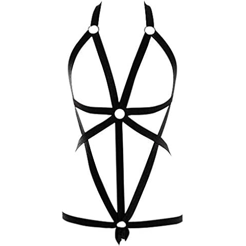 Full Body Harness Bra cage Women's Lingerie Set Punk Gothic Garter Festival Rave Sleeveless Plus Size Photography Dance Apparel (Black) Cover