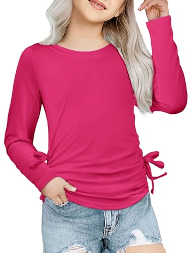 Image of Arshiner Girls Long Sleeve Shirts Ruched Knot Side Tunic Blouse Tee Tops
