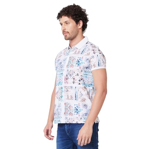 Image of Spykar Men's Slim Fit Ribbed Collar Half Sleeve Printed Casual T-Shirt