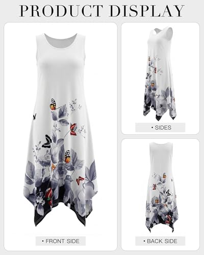 Image of AUSELILY Women's Summer Dresses Casual Sleeveless Midi Dress with Pockets | Crew neck tank dress with asymmetrical hem, ideal for beach, vacation, and daily wear