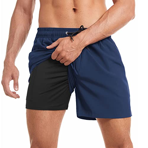 Century Star Mens Swim Trunks 5 Inch Inseam with Compression Liner Quick Dry Swimming Trunks Bathing Suit Board Swim Shorts