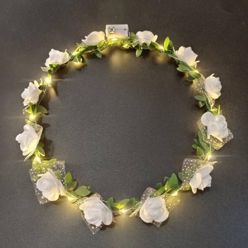 Diadema LED para el Pelo, Guirnalda de Flores Luminosa, Guirnalda de Flores, Tocado para Fiestas de Halloween, para Mujeres, Diadema LED (Blanco)