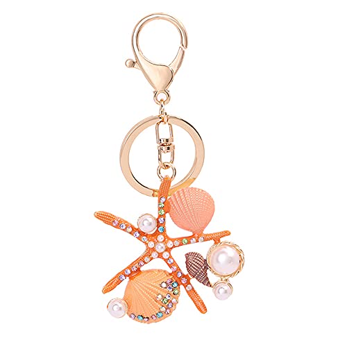 MAFELOE Porte-clés pour sac, voiture, sac à main, porte-clés, décoration, bijoux de mode, accessoires ornementaux pour femmes et filles - Étoile de mer coquillage jaune Cover