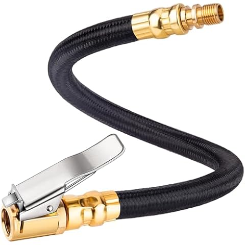 LUMITECO 12'' Tire Inflator Extension Hose, Tyre Pump Clip-On Air Chuck Adapter for Quick-Inflation Lock, High-Pressure Tube Quick Connect for Car Motorcycle Bicycle Maintenance Accessories Cover