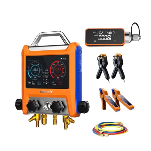 Paquete Ultimate HVAC de Elitech: Manifold Digital Inteligente de 4 Válvulas EMG-40VPro + Pinza Inalámbrica de Temperatura IPT-01 – Medidor de Vacío, Control por APP, Supercalefacción/Subenfriamiento, Registro de Datos para Técnicos HVAC