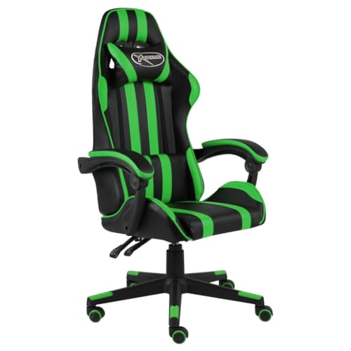 SKM Silla Gaming de Cuero sintético Negro y Verde,Mobiliario,Mobiliario de Oficina,Sillas de Oficina,Verde,15.15 kg,20521