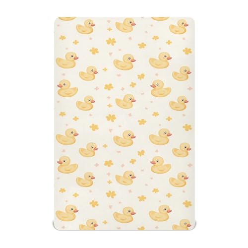 Image of Cute Yellow Rubber Ducks Crib Sheets for Boys Girls,Neutral Fitted Crib Sheets for Toddler Mattresses,Baby Nursery Sheet for Cribs,Soft and Breathable 39 * 27 * 5In