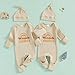 YOKJZJD Newborn Baby Girl Boy Twins Matching Outfits Womb Mates Knitted Romper Mitten Cuffs Jumpsuit with Hat Fall Clothes (Apricot, Newborn)