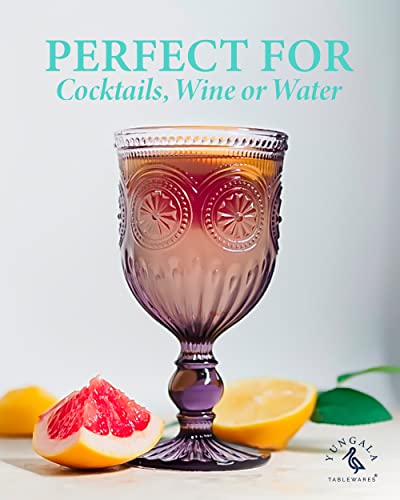 Yungala Set Of 6-Vintage Glassware Purple Goblets-Colored Wine Glasses With Embossed Design-Red And White Wine Glasses Set #TOP7