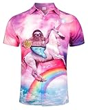 RAISEVERN Pancake Mens Shirts 3D Printed Hawaiian Funny Unicorn Sloth Funky Stag Bright Ugly Holiday Bad Taste Crazy Shirt Rave Awful Gifts, L