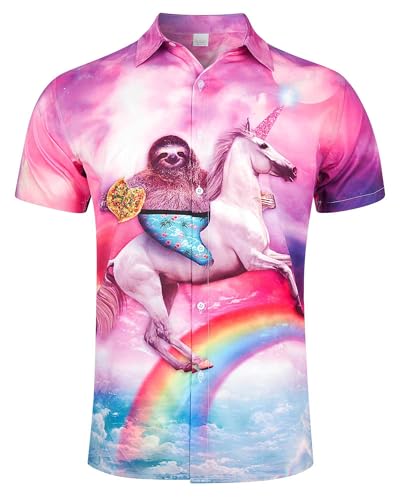 RAISEVERN Pancake Mens Shirts 3D Printed Hawaiian Funny Unicorn Sloth Funky Stag Bright Ugly Holiday Bad Taste Crazy Shirt Rave Awful Gifts L