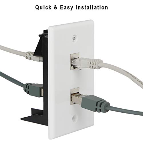 image for Wi4You Cat6 Wall Plate 2 Port, Single Gang RJ45 Wall Plate White + Mou