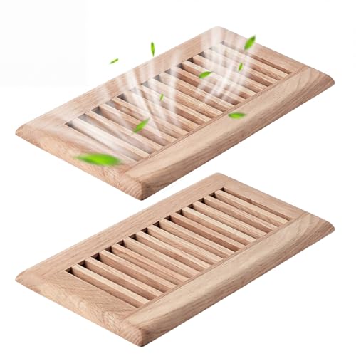 Lewtemi 2 Pack 4x10 Red Oak Hardwood Floor Register Floor Vents Cover Walkable Cold Air Return Air Grill Beautiful Appearance Suitable for Various Home Decoration Unfinished Wood(Linear)