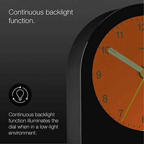 Black Analog Alarm with Continuous Backlight