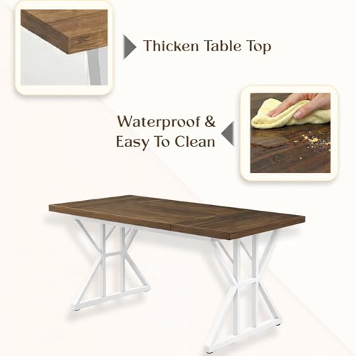 Image of Klaxon Foldable Dining Table [6] Seater with Metal Legs, Space-Saving Convertible Table, Engineered Wood, Home Dining Room (AW & Black, Kryo) (FD & White)
