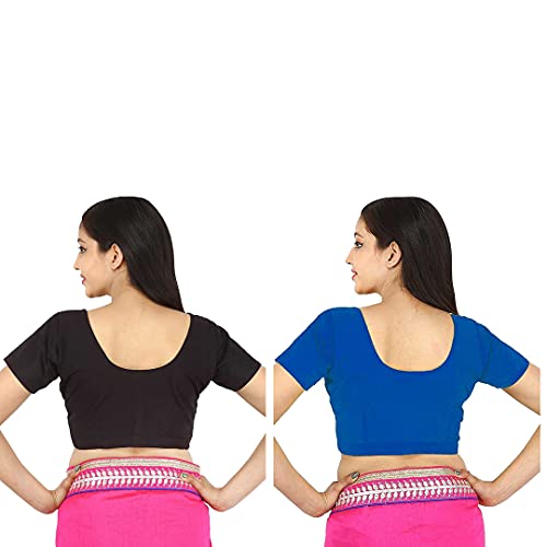 Image of Namita Women's Cotton Half Sleeve Blouse (U-COT-COM-2-BLACK-NAVYBLUE-34 Black-Navyblue 34)
