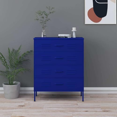 Cervaline Commode Bleu Marine 80x35x101,5 cm Acier,Meubles,Armoires & Meubles de...