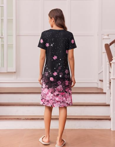 Image of Ekouaer Nightgowns for Women Short Sleeve Night Dress Printed Sleepwear