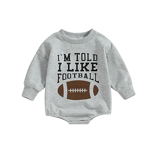 Image of Baby Football Outfit Toddler Boy Girl Game Day Onesie Bubble Sweatshirt Romper Infant Fall Winter Clothes