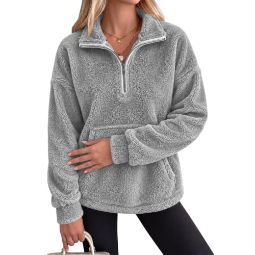 Quarter Zip Women Sweatshirt Mock Neck Fleece Pullover Teddy Sherpa Jacket - image 3