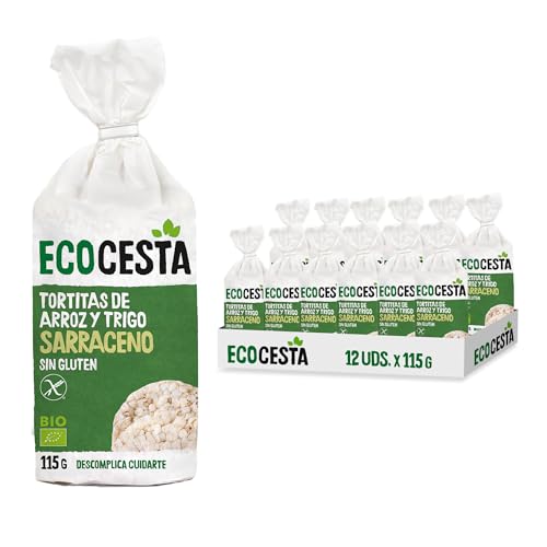 ECOCESTA MEJOR CADA DIA - Pack de 12 Unidades de 115 g de Tortitas Ecológicas de Arroz Integral y Trigo Sarraceno - 115 g - Sin Gluten - Aptas para Veganos