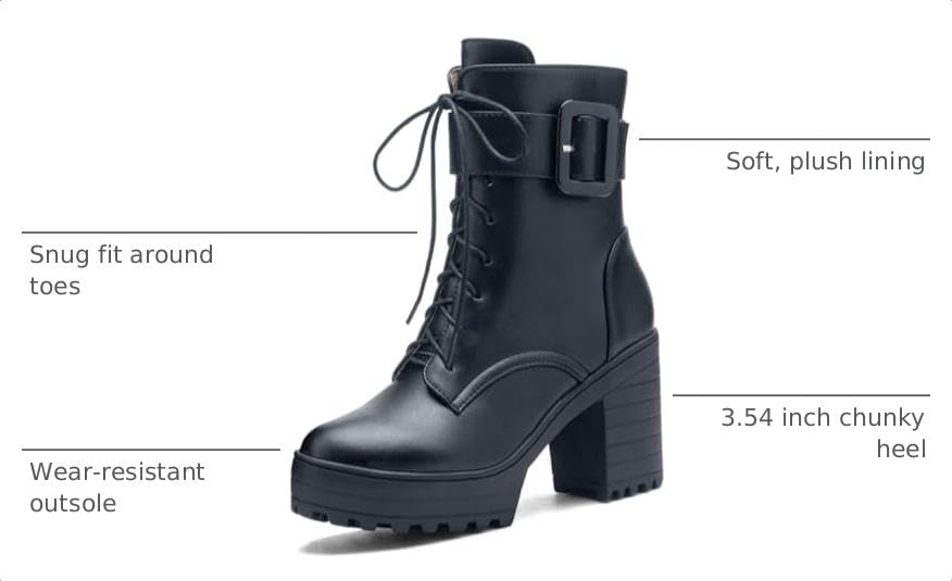Image of FOREADA Goth Platform Heel Combat Boots Women Pearl Lace Victorian Booties