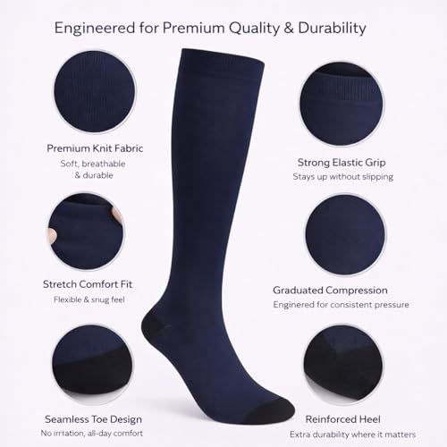 Image of Diamond Star 6 Pairs Compression Socks for Men & Women, Knee High Socks