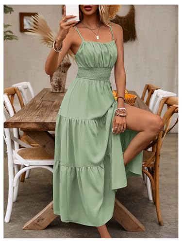 Image of BEAUDRM Women's Summer Maxi Dresses Boho Summer Wedding Guest Dress Beach Vacation Outfits Cruise Flowy Milkmaid Sundresses