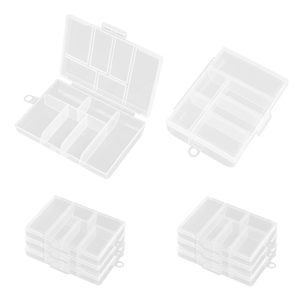 TONGIHS 8 Pcs Bead Storage Box, Square Empty Clear Plastic Organizer Storage Box Containers with Hinged Lids, Compartment Storage Boxes, for Collecting Small Items, Beads, Jewelry, Fishing Hook