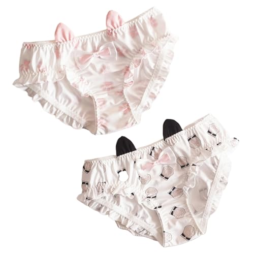 Cute Underwear for Teen Girls Age 8-16 Kawaii Bunny Ears Frill Trim Breathable Cotton Crotch Mid-rise Comfy Briefs