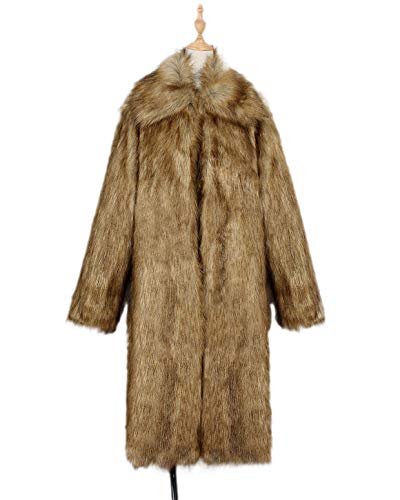 Old Dird Men's Long Sleeve Fluffy Faux Fur Coat,Mens Winter Warm Faux Fur Overcoat,Long Thicken Soft Jacket Outerwear Gold #TOP5