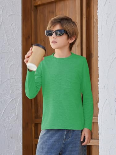 Image of Boys Long Sleeve Shirt Crewneck Solid Color Casual Top with Chest Pocket for Kids 5-14 Years